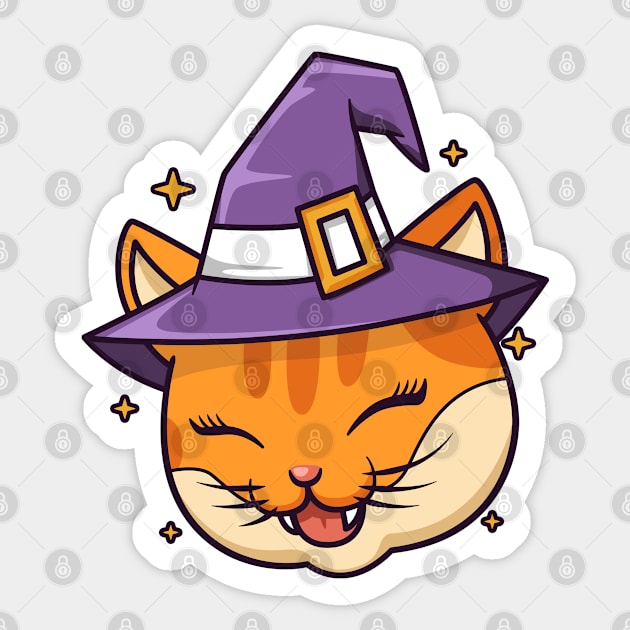 Funny cat wear witch hat Sticker by noorshine